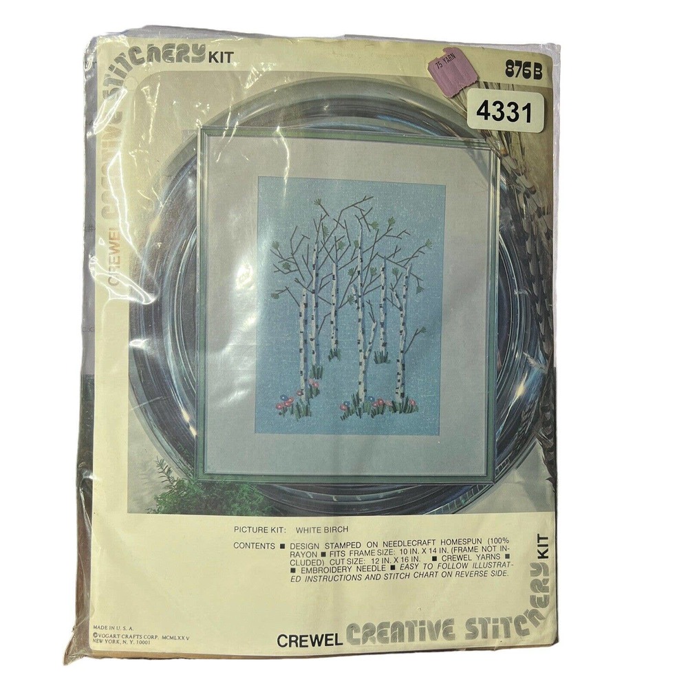 Vintage Vogart Crafts Crewel‎ Creative Stitchery Kit White Birch 12 x 16